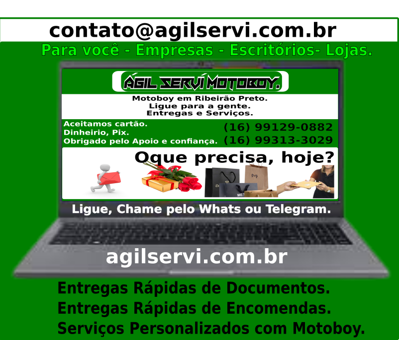 A Agilservi entregas rápidas é uma empresa prestadora de serviços de entregas com motoboy aqui em Ribeirão Preto. Oferecemos diversos tipos e modalidades de entregas para nossos clientes.